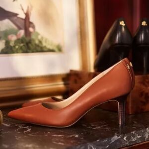 Ralph Lauren LRL Lanette Leather Pump in Deep Saddle Tan Heritage Classic Sz 9